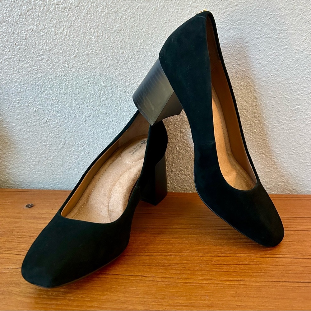 Cushioned Suede Block Dress Heels W/ Comfort Memory Foam (Size 9)